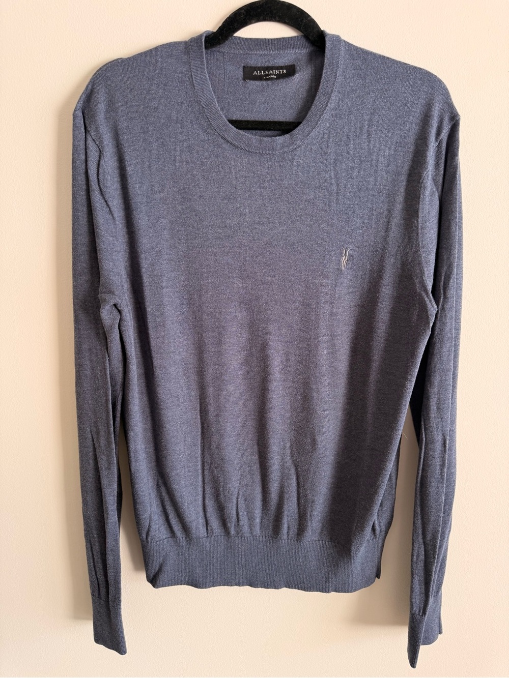 All Saints Men's Crewneck Sweater in Heather Navy Blue
